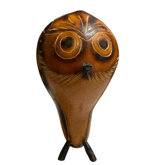 Owl Gourde Hand Carved Mexico 5 inches - Picture 1 of 3